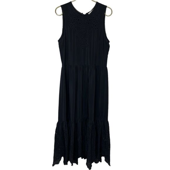 Ulla Johnson Oona Silk Eyelet Embroidered Dress in Raven Black Size 10 - Picture 5 of 11